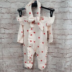 baby girl's oneise footed pj's hearts with headband new